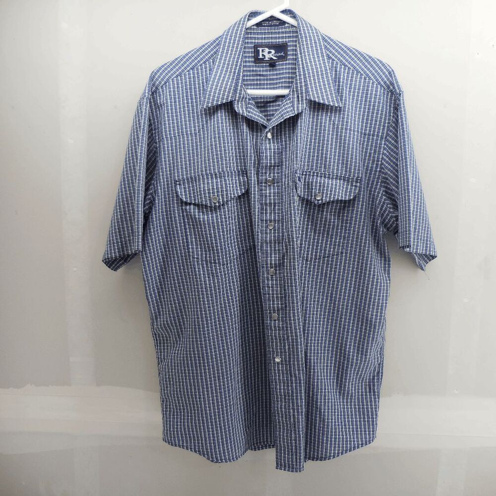 Resistol Double R Pearl Snap Shirt Mens Size‎ Large Plaid Western Cotton